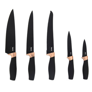 Safdie & Co. Premium Gourmet Kitchen 6PC Matt Black Knife Set With Acrylic Stand - Ruumur
