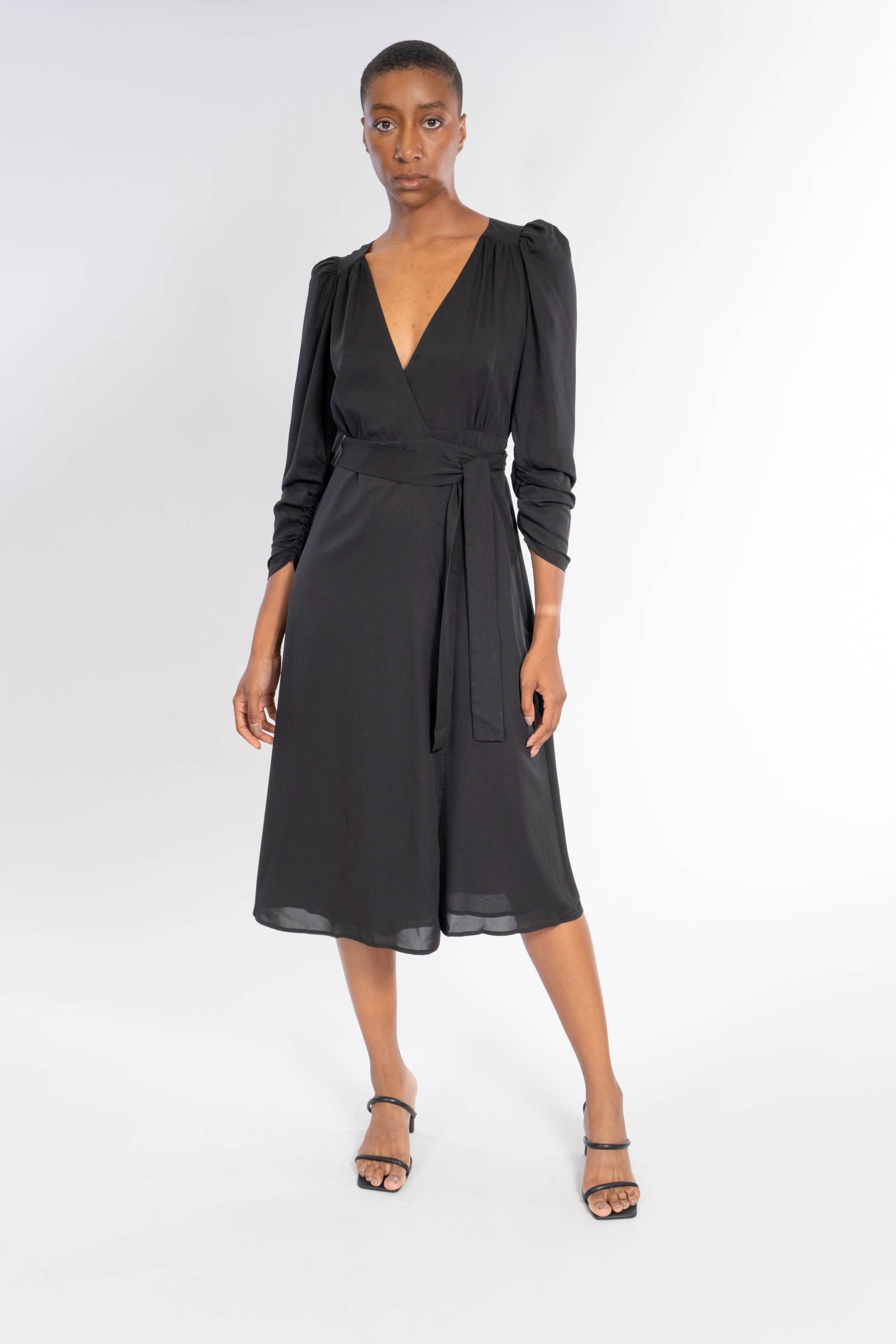 Lady Luck Cape Sleeve Wrap Dress Black