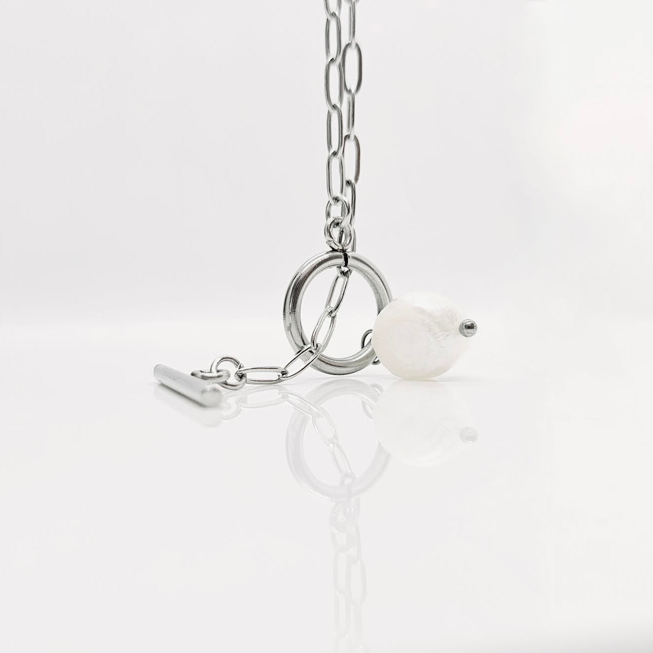 title:Freshwater Pearl Toggle Necklace;color:Silver