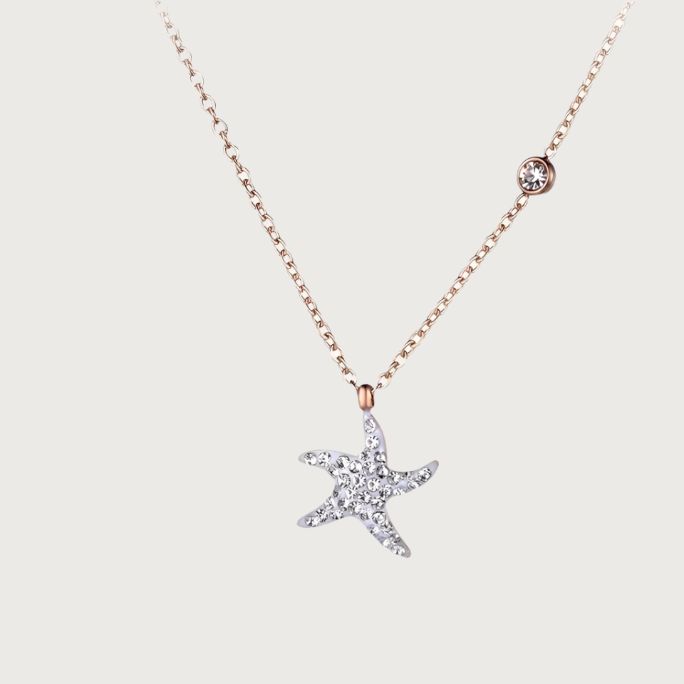 title:Starfish CZ Turquoise Charm Pendant Necklace;color:Gold