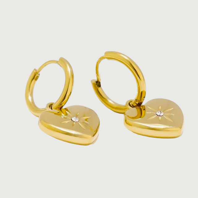 title:Convertible Heart Charm Earrings;color:Gold