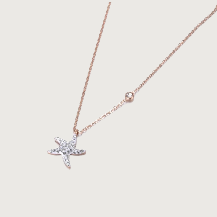 title:Starfish CZ Turquoise Charm Pendant Necklace;color:Gold