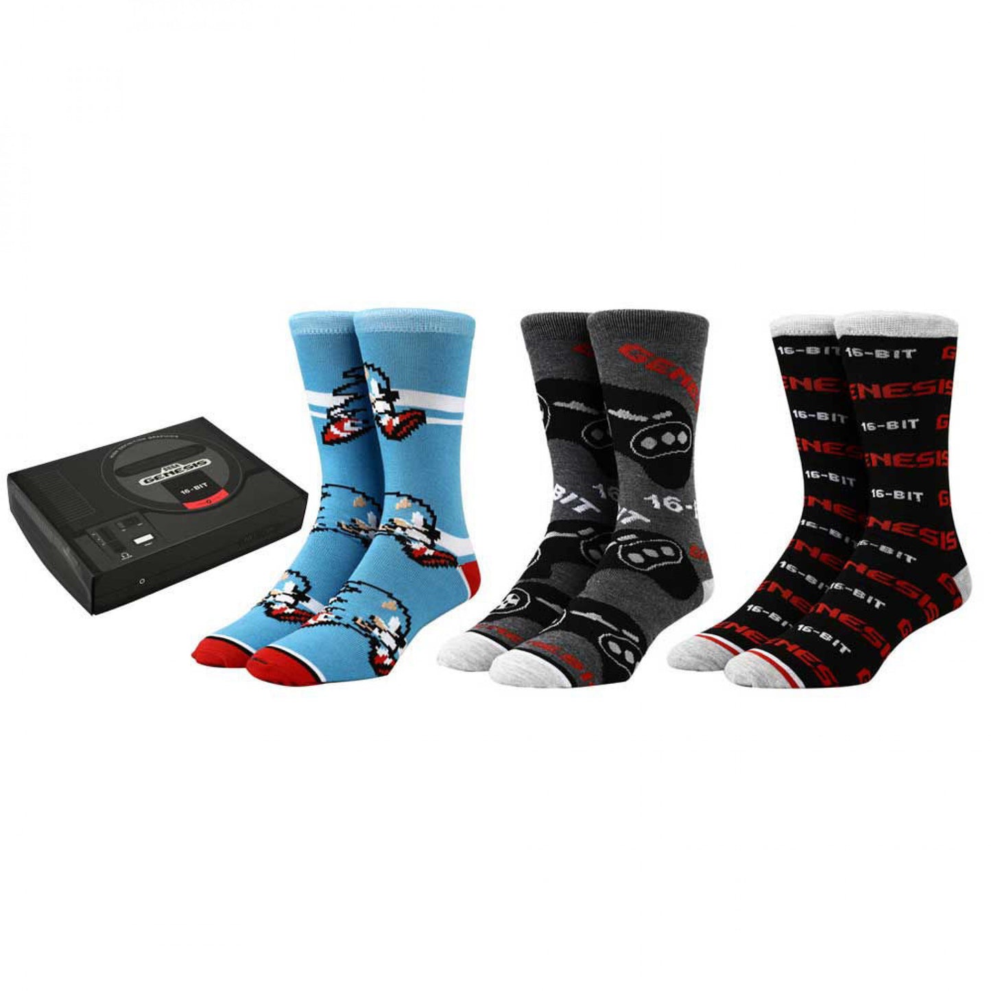 title:Sega Genesis Sonic & Classic Controller 3-Pair Crew Sock Box Set;color:Multi-Color