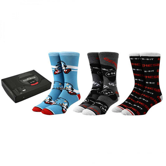 title:Sega Genesis Sonic & Classic Controller 3-Pair Crew Sock Box Set;color:Multi-Color