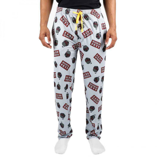 title:Star Wars Boba Fett Name Plate and Helmet AOP Sleep Pants;color:White