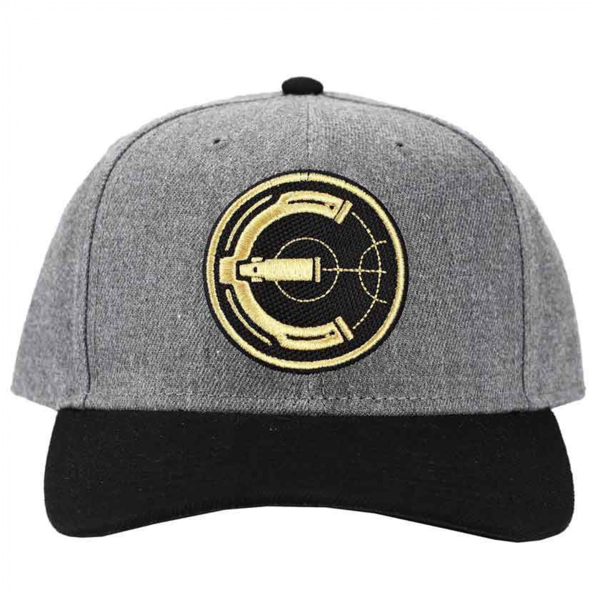 title:Marvel Comics The Eternals Logo Embroidered Pre-Curved Snapback Hat;color:Grey