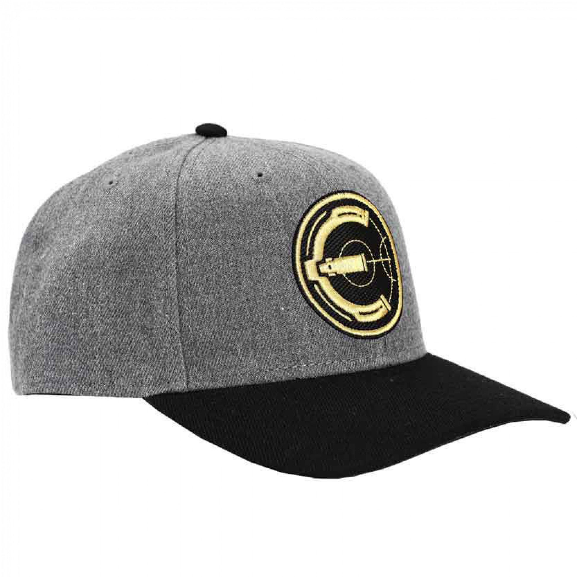 title:Marvel Comics The Eternals Logo Embroidered Pre-Curved Snapback Hat;color:Grey