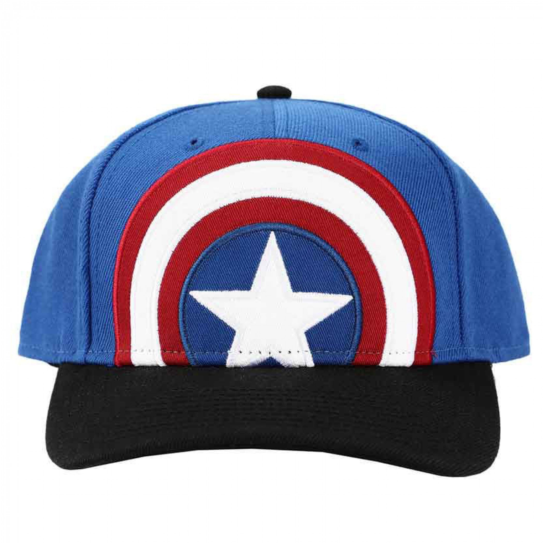 title:Marvel Captain America Large Logo Embroidered Pre-Curved Snapback Hat;color:Blue