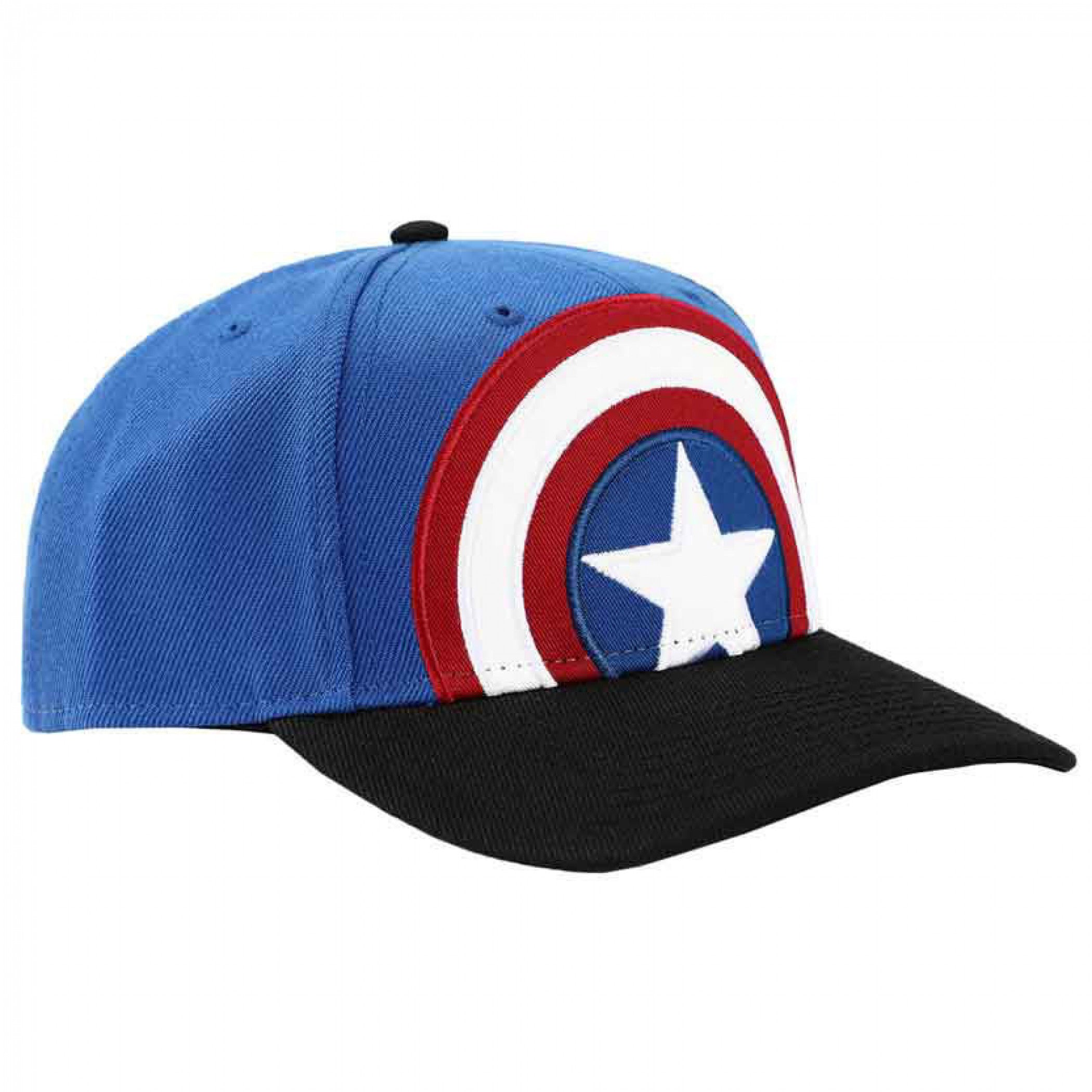 title:Marvel Captain America Large Logo Embroidered Pre-Curved Snapback Hat;color:Blue