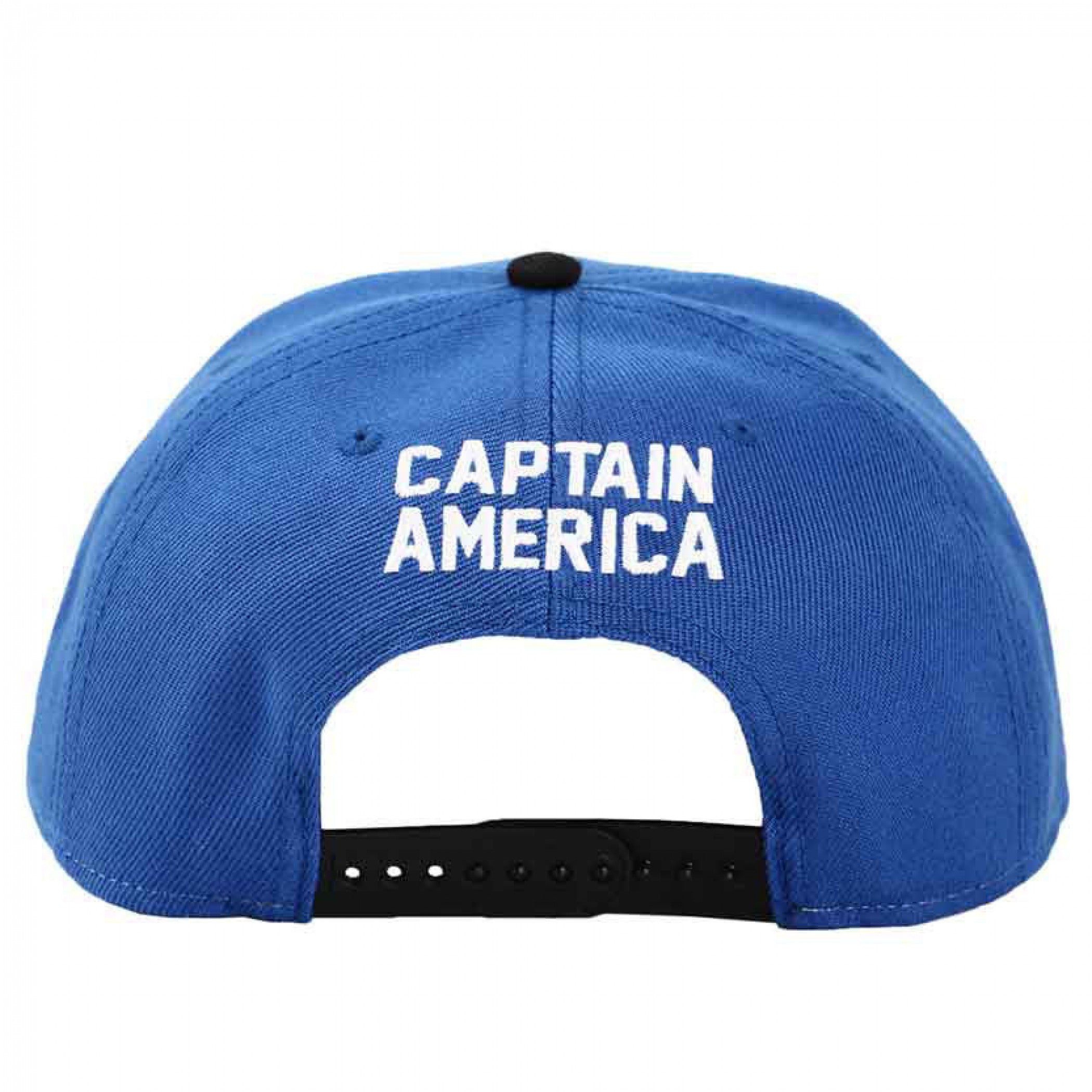 title:Marvel Captain America Large Logo Embroidered Pre-Curved Snapback Hat;color:Blue