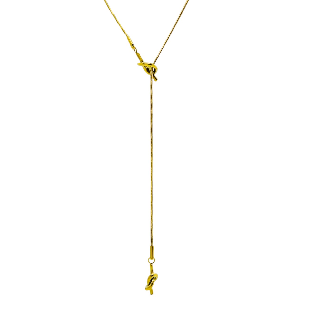 title:Lariat Love Knot Necklace;color:Gold