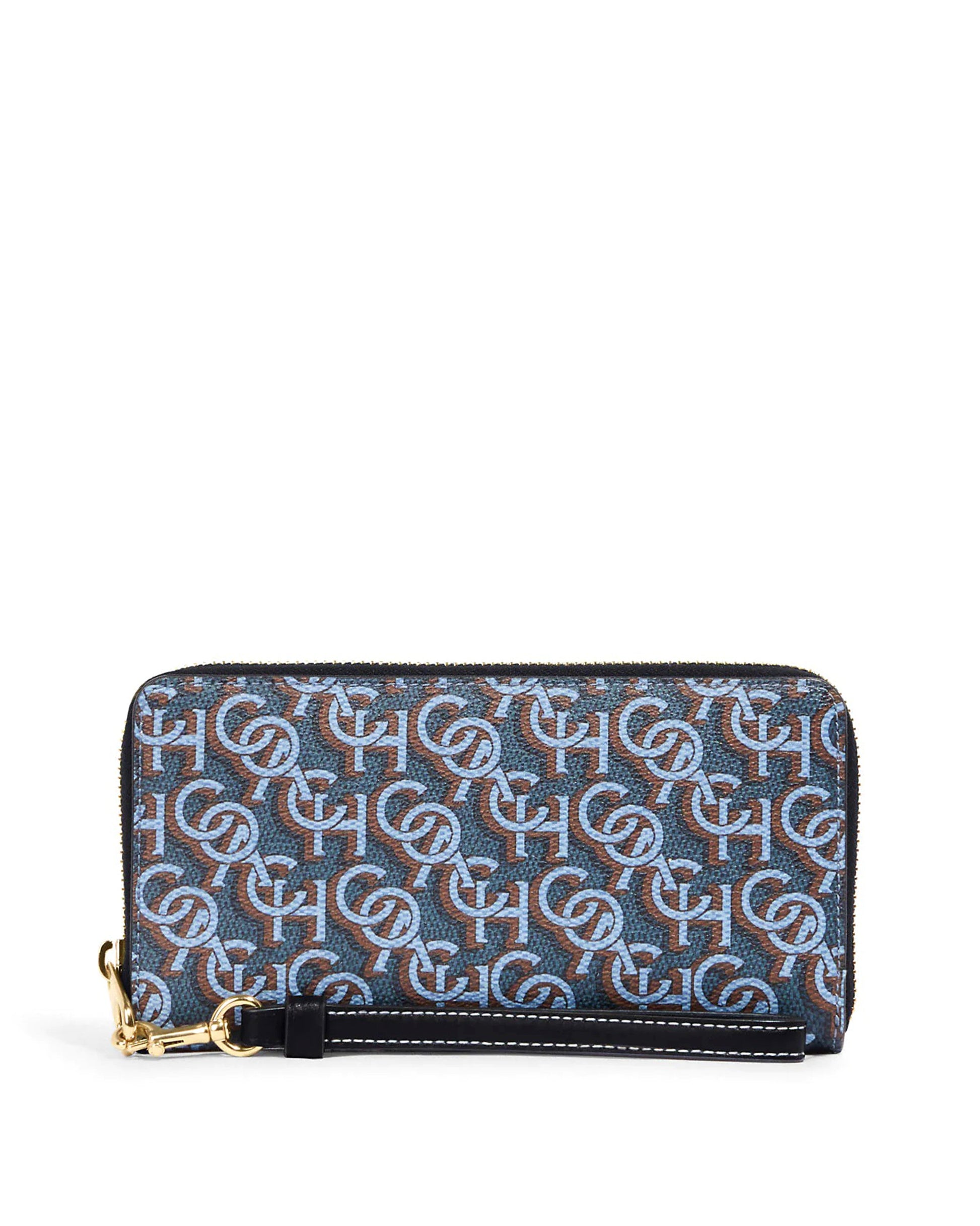 title:Coach Women's Navy Long Zip Around Wallet With Coach Monogram Print;color:Navy