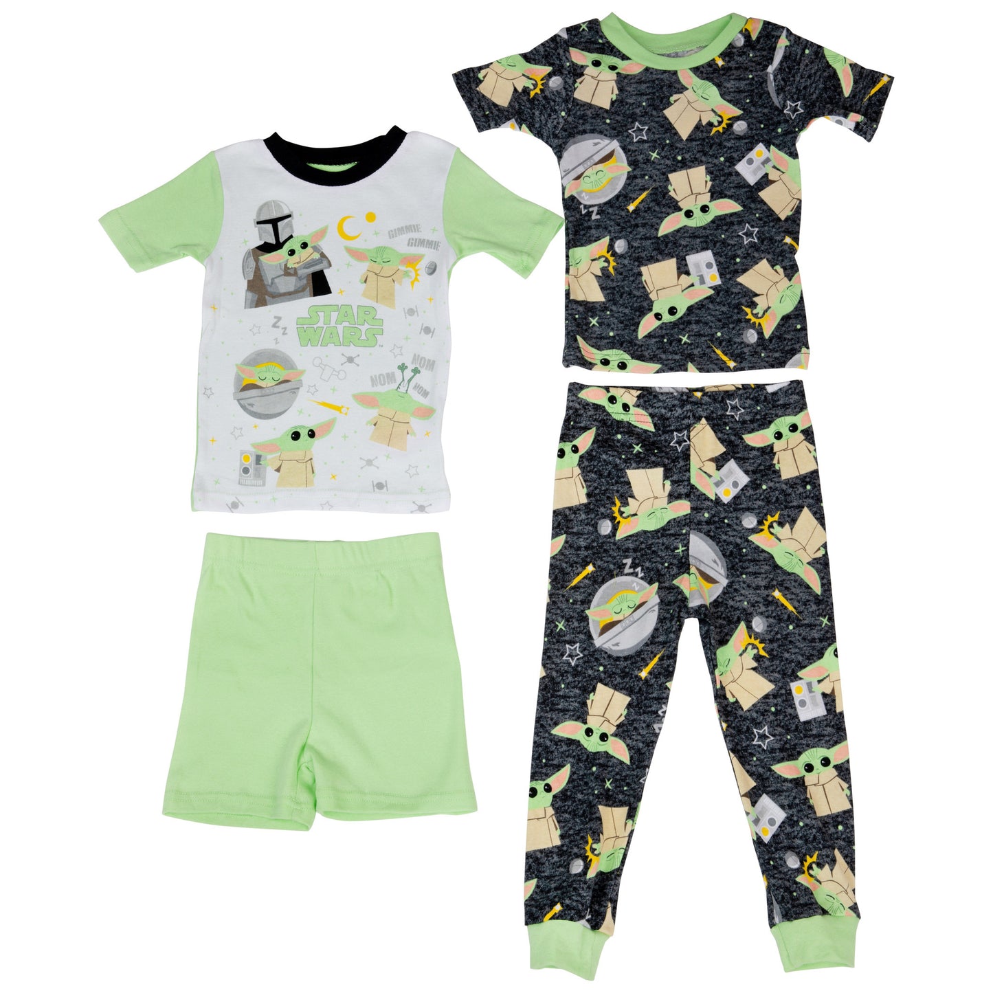 title:Star Wars The Mandalorian Grogu Kawaii and AOP 4-Piece Pajama Set;color:Green