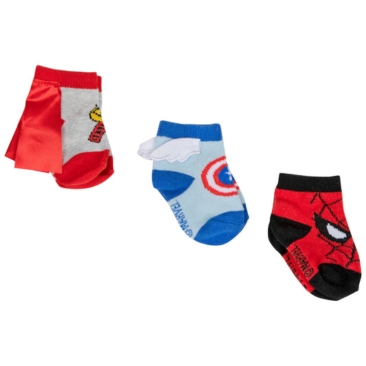 title:Marvel Hero Logo Sock Booties 3-Pack;color:Multi-Color