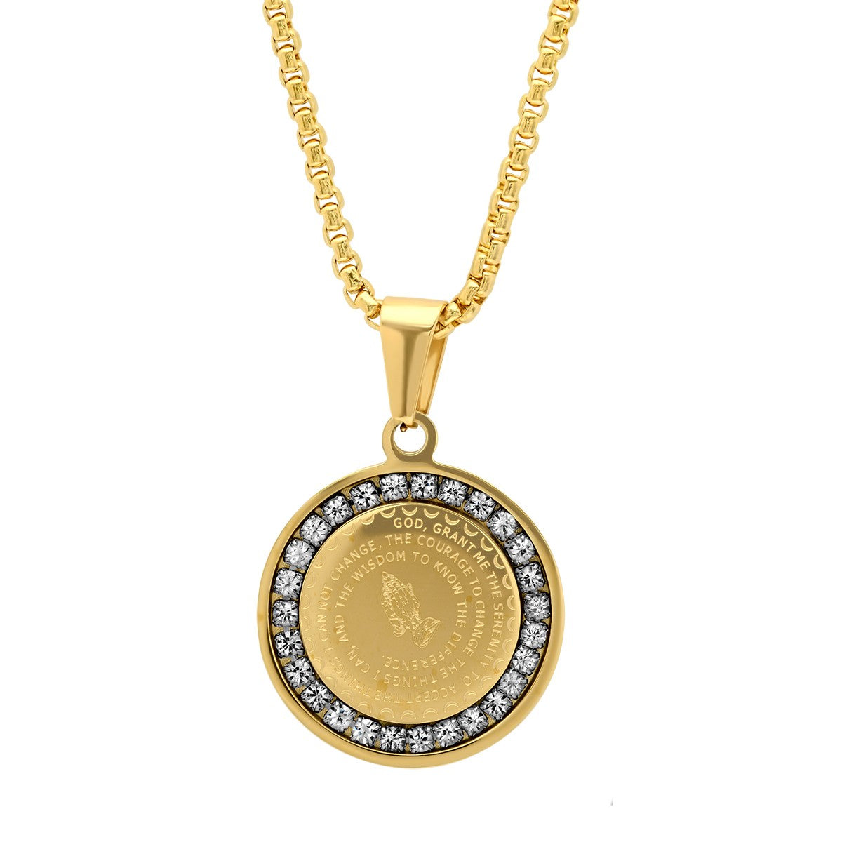 Serenity Prayer Round Pendant With Simulated Diamonds