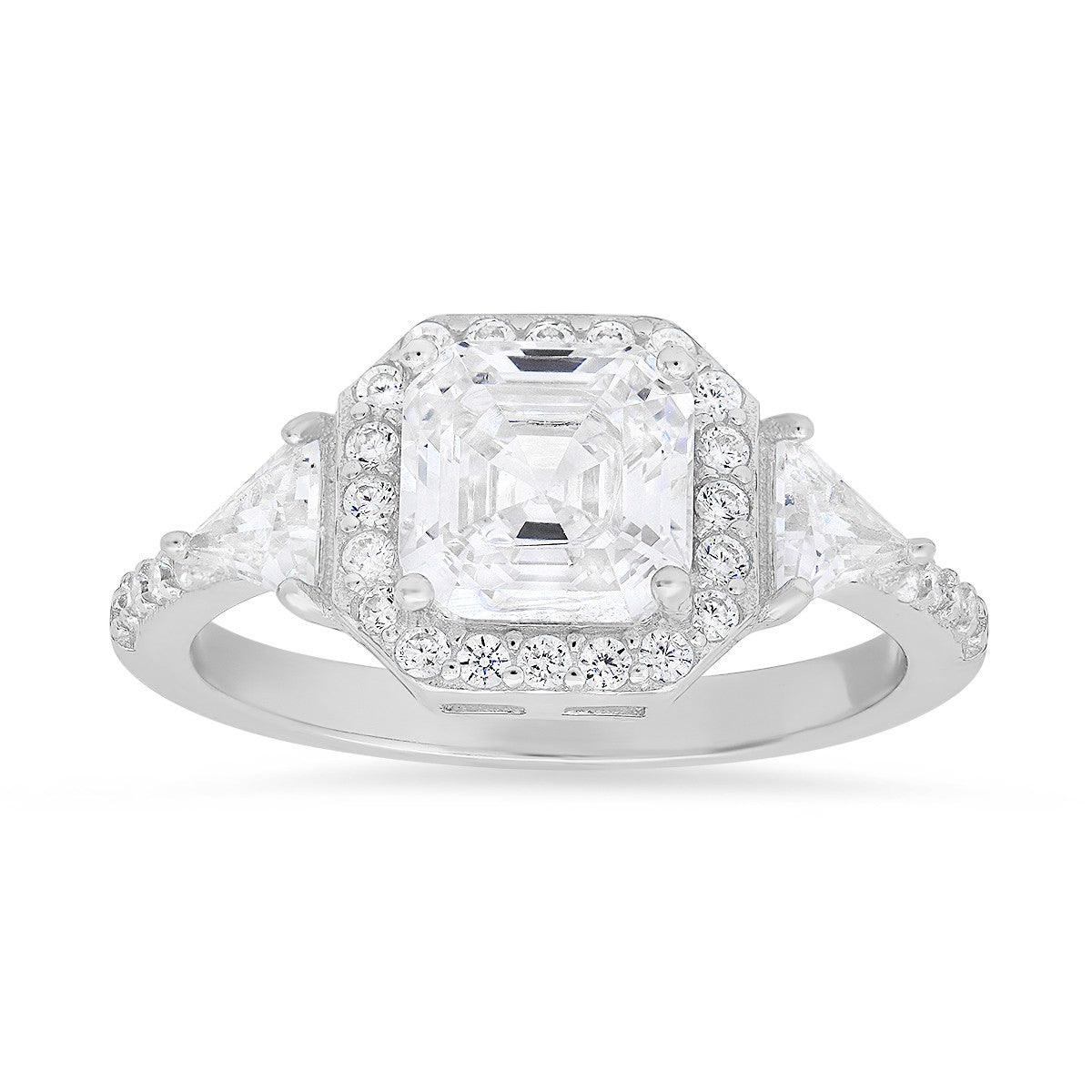 Sterling Silver Asscher-cut Halo CZ Ring