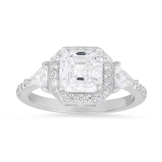 Sterling Silver Asscher-cut Halo CZ Ring