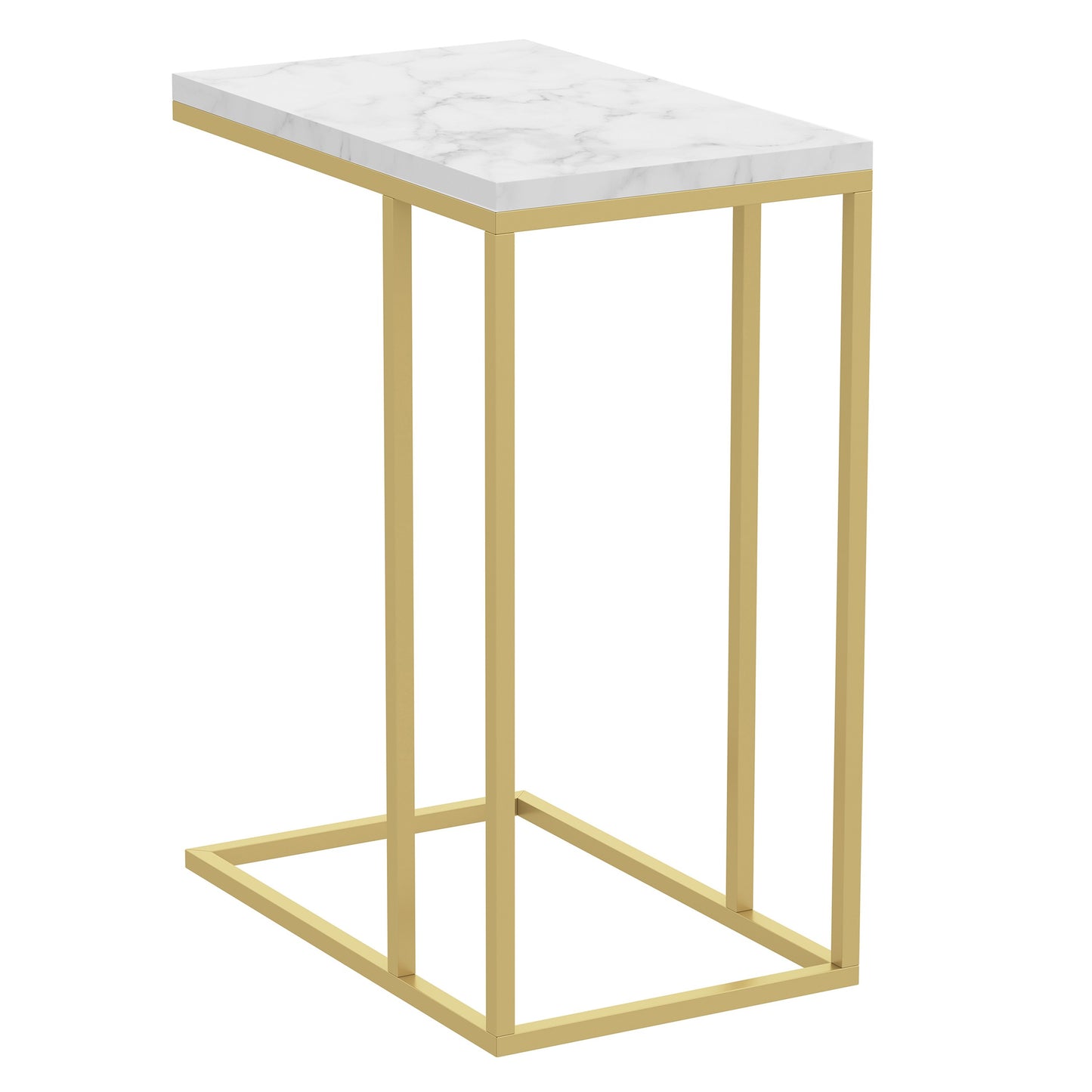 Safdie & Co. End Side Table 19" C-Shaped Marble Gold Metal