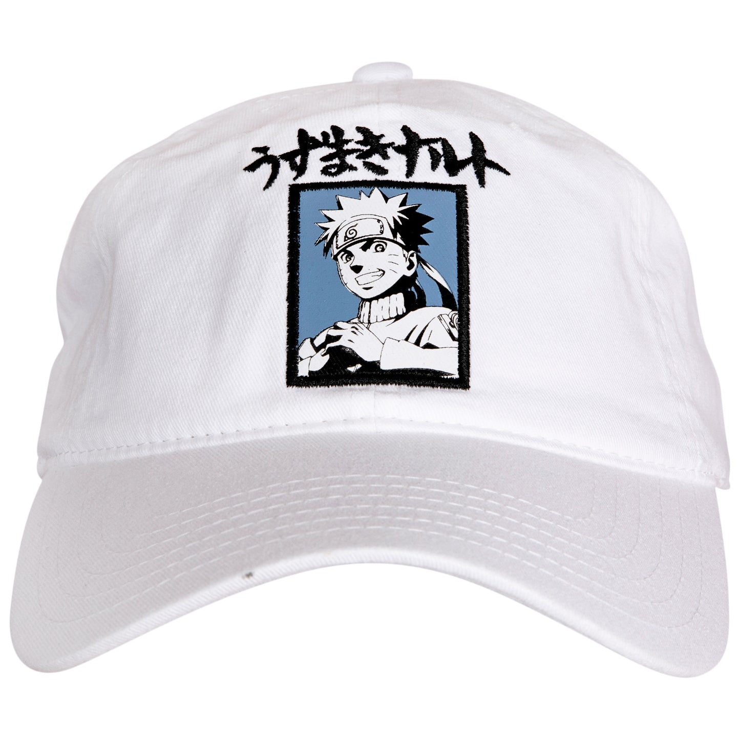 title:Naruto Uzumaki Character w/ Uzumaki Japanese Text White Strapback Hat;color:White