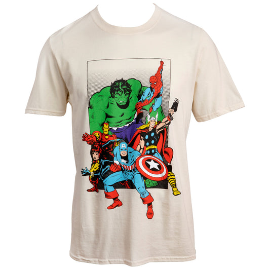 title:Marvel Comics The Avengers Group Stance T-Shirt;color:Beige