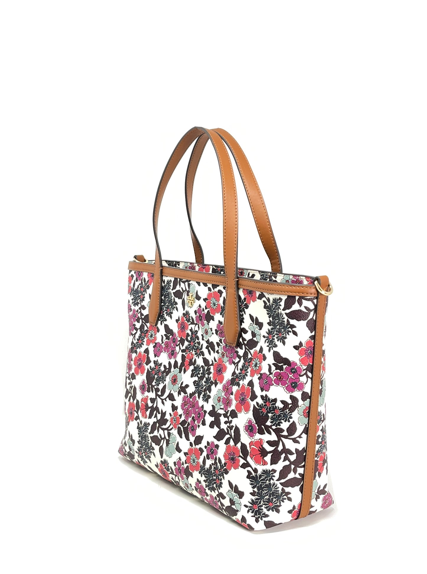 Tory Burch Cream Red Blue Wallpaper Floral Kerrington Small Tote