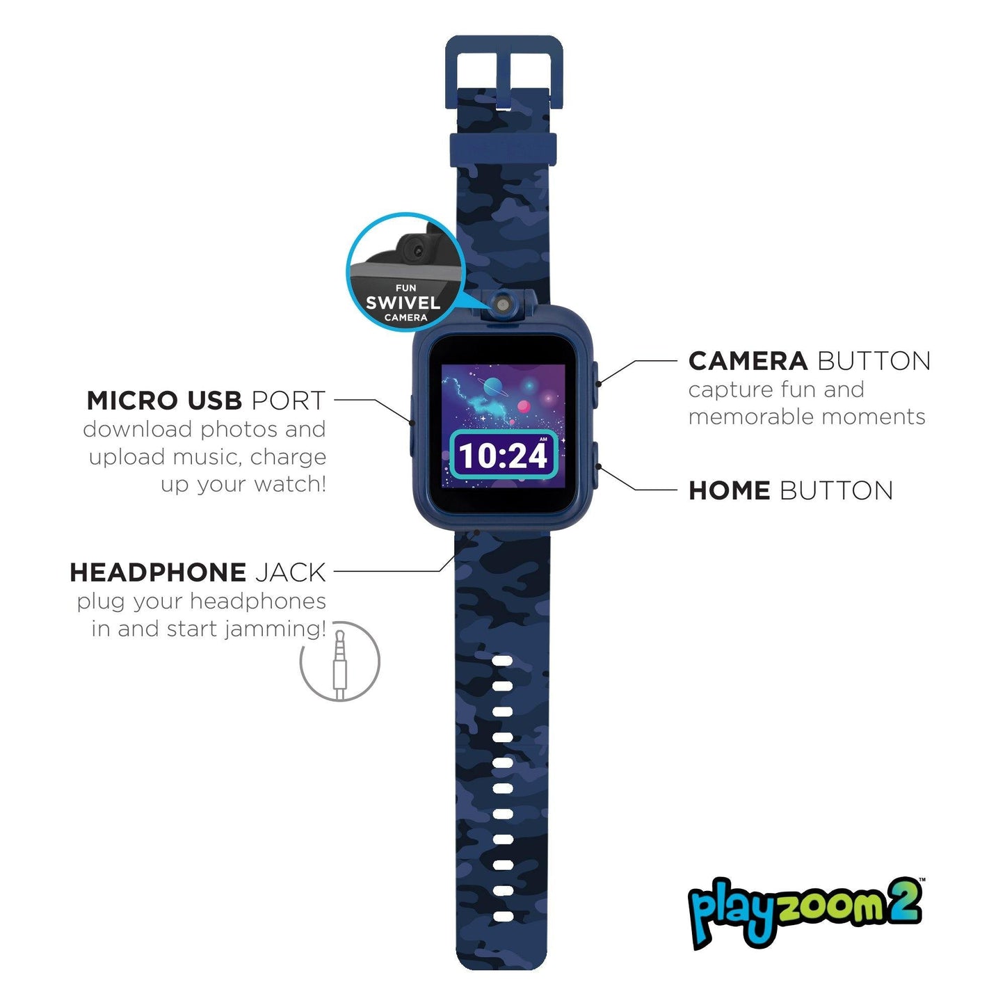 PlayZoom 2 Kids Smartwatch: Blue Camouflage Print affordable smart watch