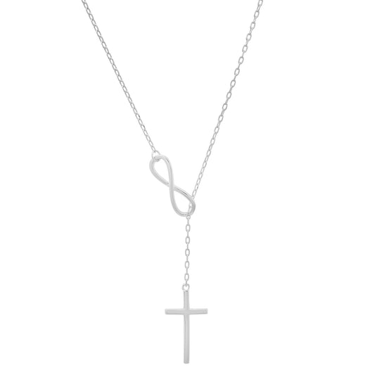 title:Sterling Silver Infinity Cross Lariat Y Necklace;color:Silver