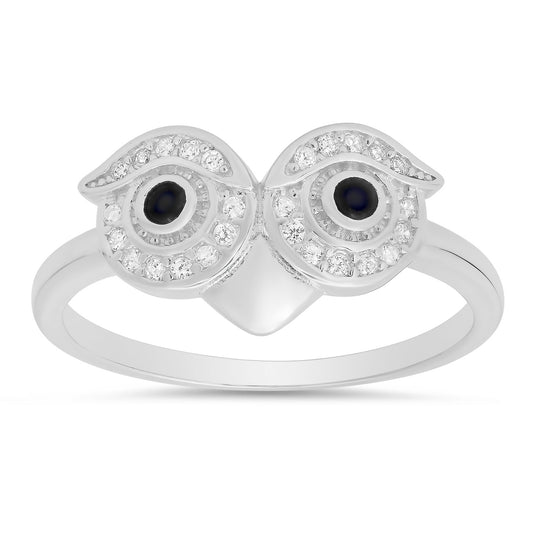 title:Sterling Silver CZ Owl Ring;color:Silver