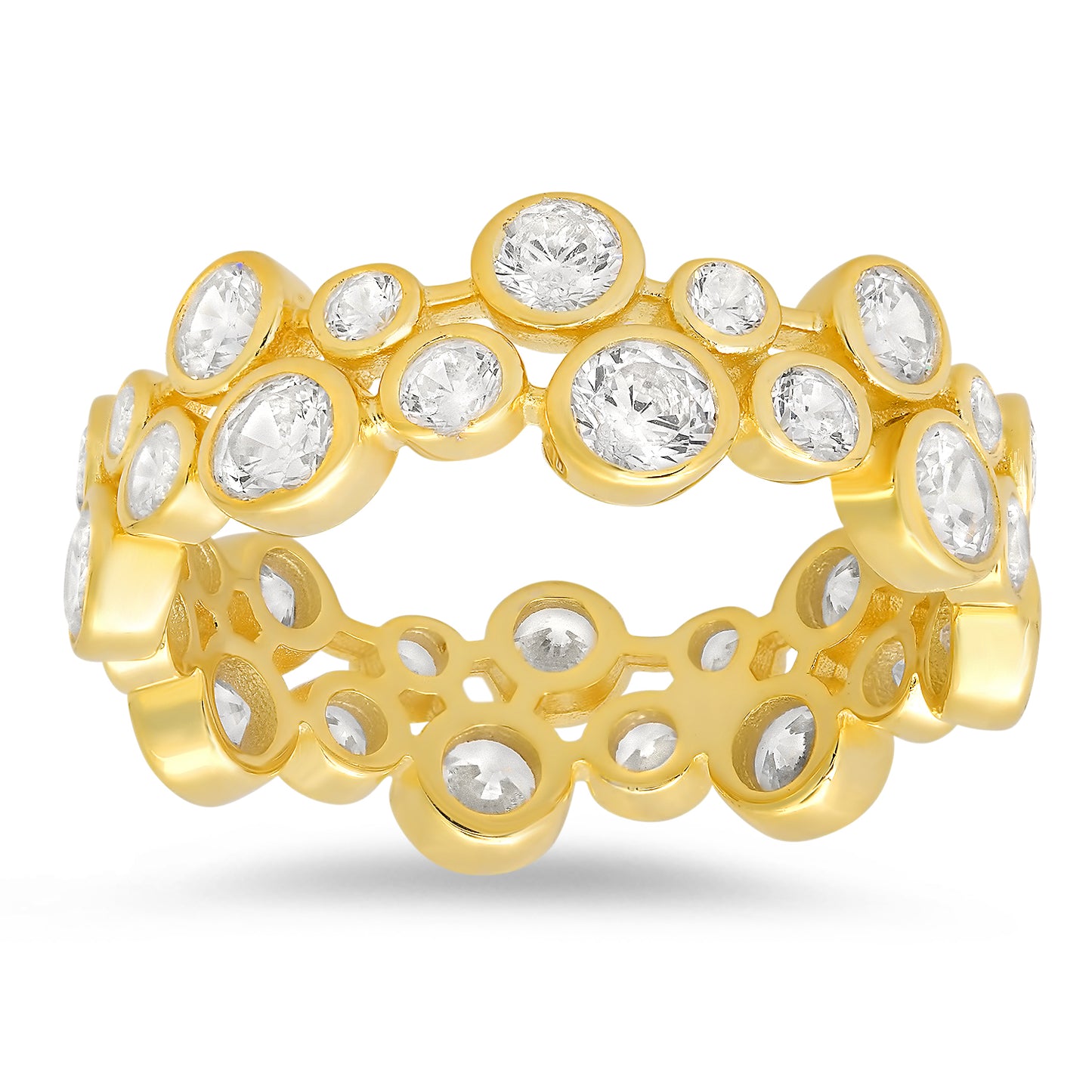 title:Sterling Silver Abstract Bezel-set CZ Eternity Band Ring;color:Gold