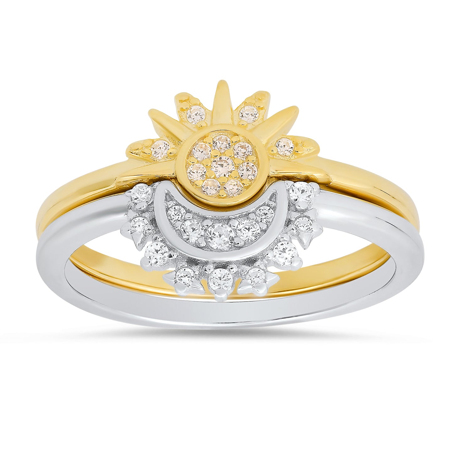 title:Sterling Silver Two-Tone Sun/Moon 2pc Stackable Ring Set;color:not applicable