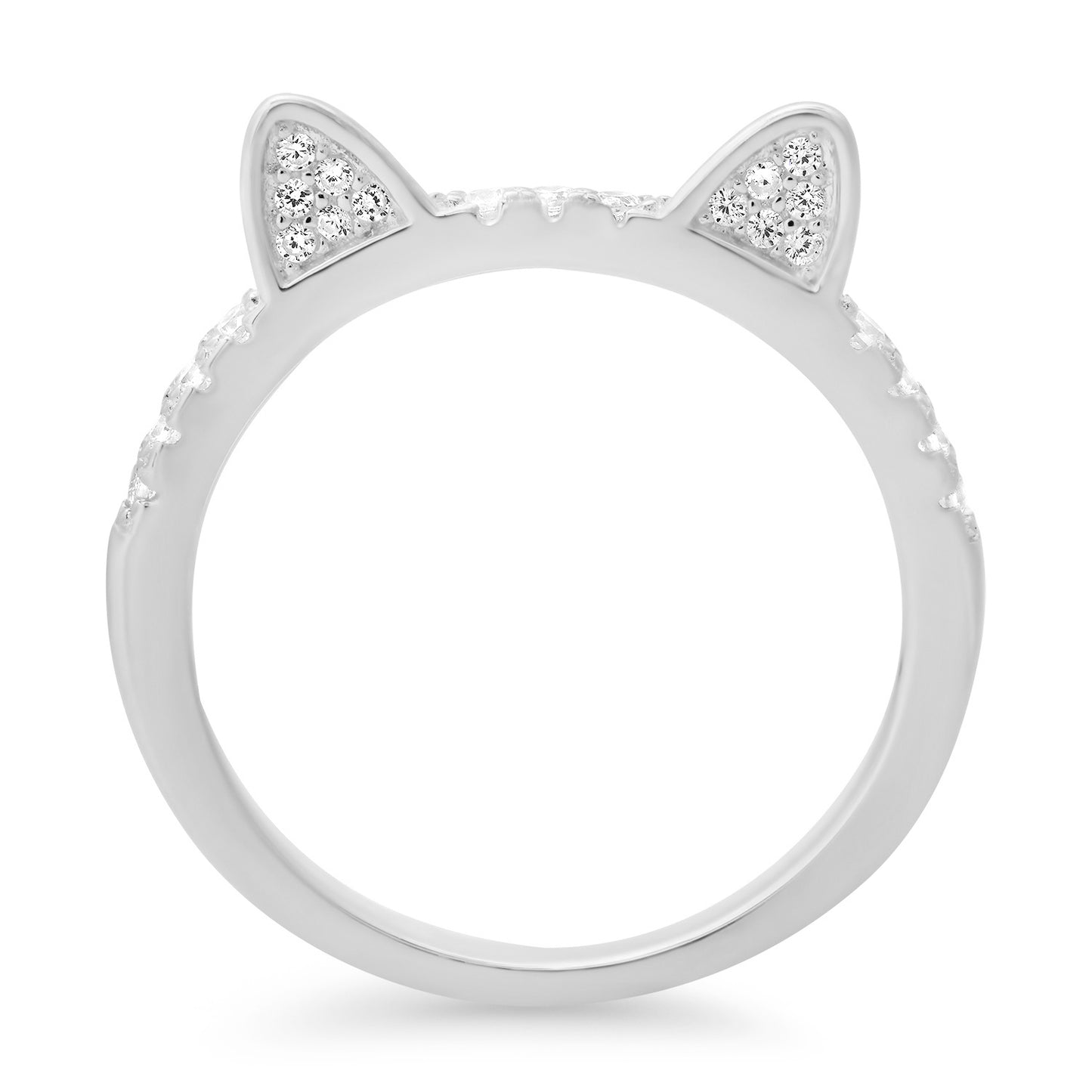 title:Sterling Silver Kitty Cat CZ Band Ring;color:Silver