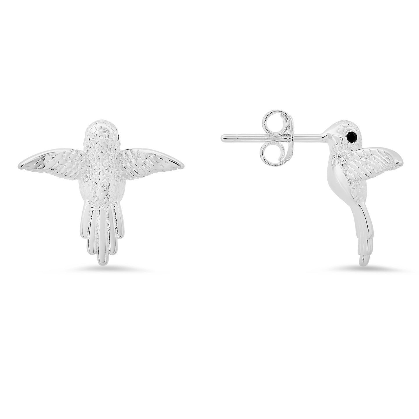 title:Sterling Silver CZ Hummingbird Stud Earrings;color:Silver