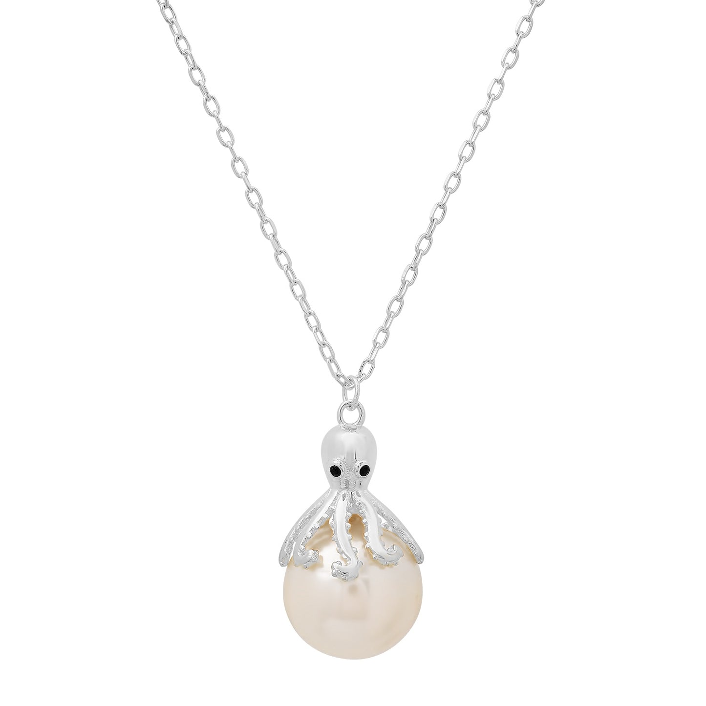 title:Sterling Silver Octopus Pearl Pendant Necklace;color:Silver