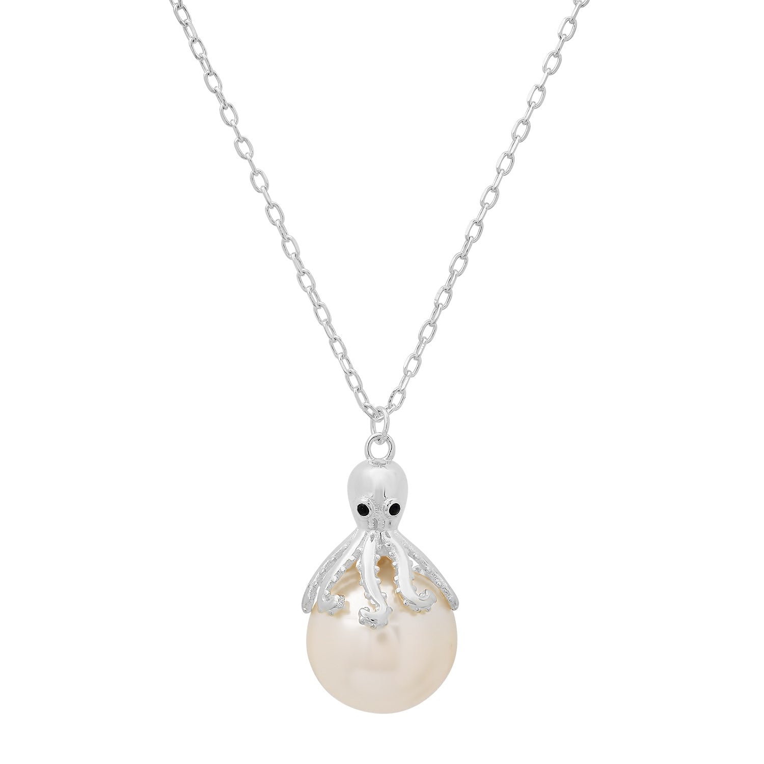 title:Sterling Silver Octopus Pearl Pendant Necklace;color:Silver