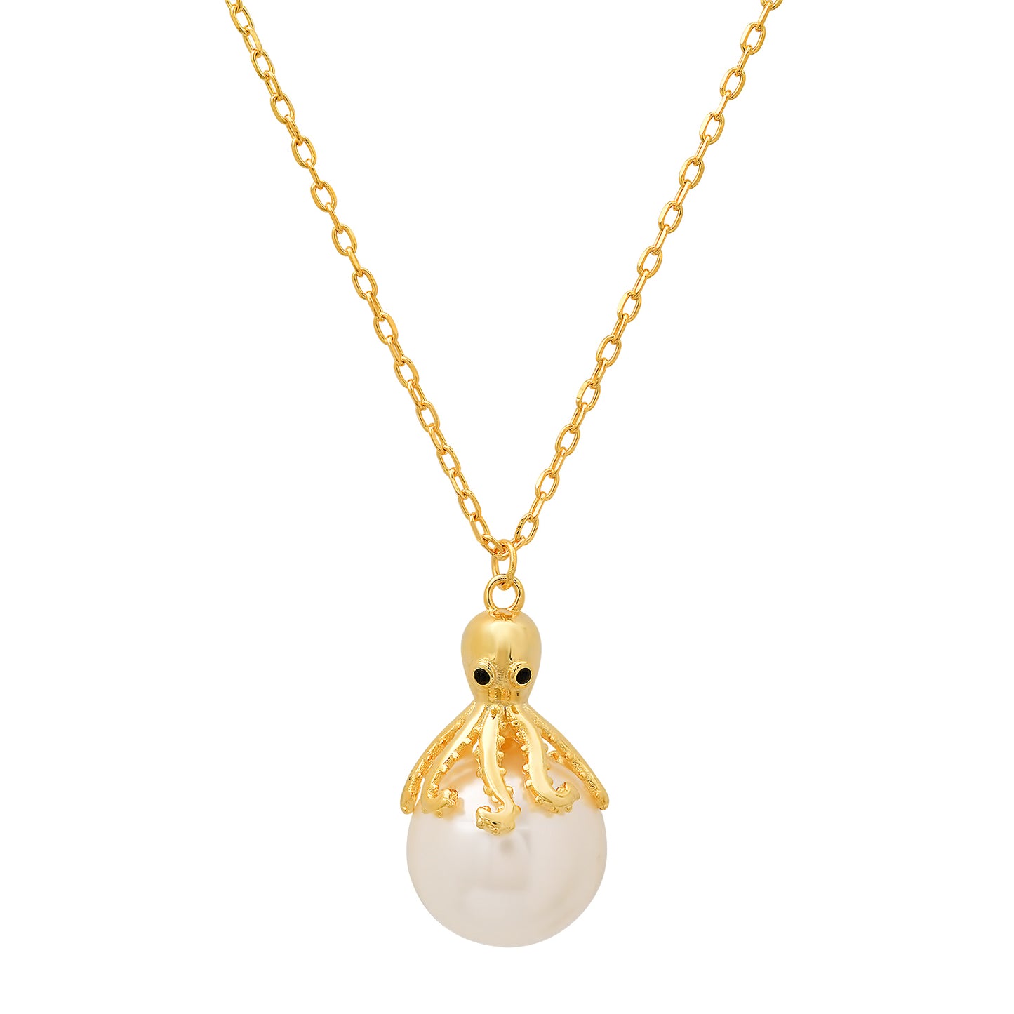 title:Sterling Silver Octopus Pearl Pendant Necklace;color:Gold