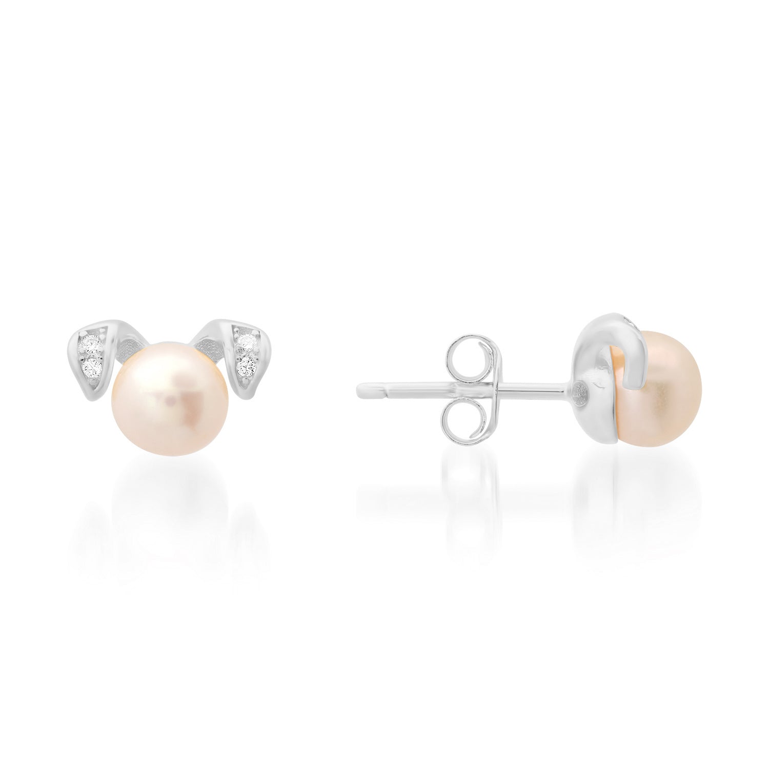 title:Sterling Silver Puppy Dog Genuine Pearl & CZ Stud Earrings;color:Silver