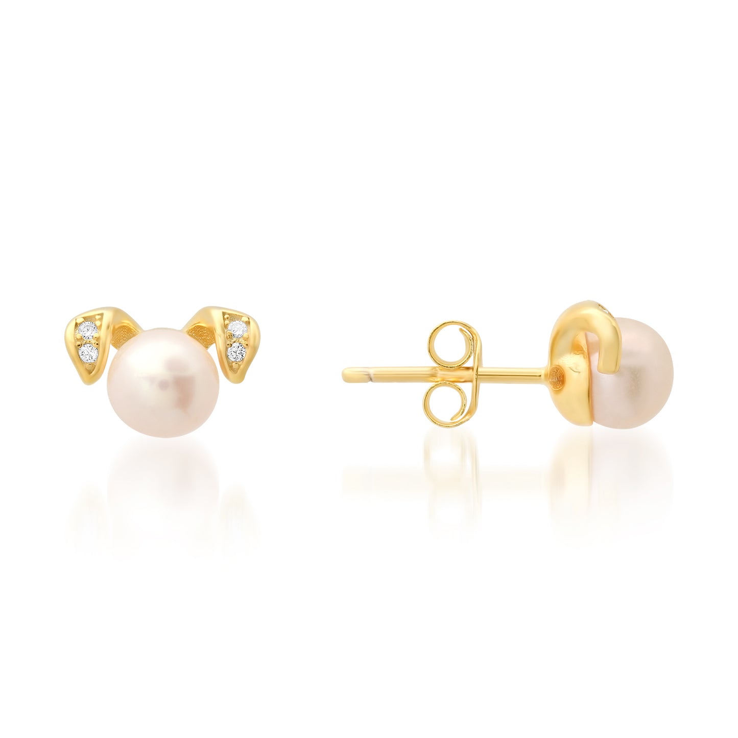 title:Sterling Silver Puppy Dog Genuine Pearl & CZ Stud Earrings;color:Gold