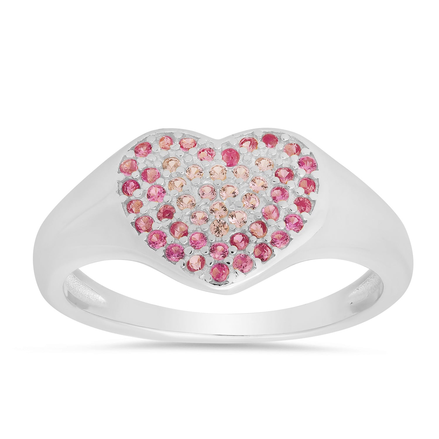 title:Sterling Silver Pink Ombre CZ Heart Ring;color:Silver