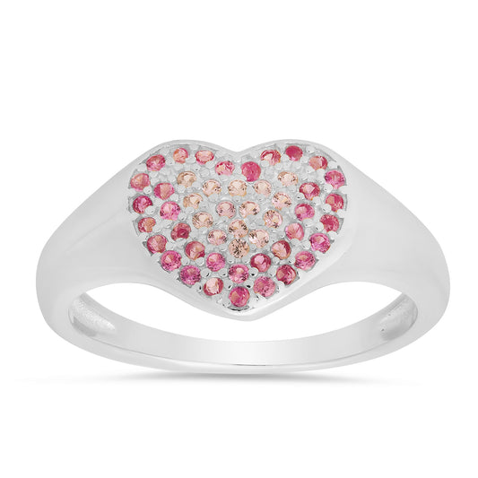 title:Sterling Silver Pink Ombre CZ Heart Ring;color:Silver