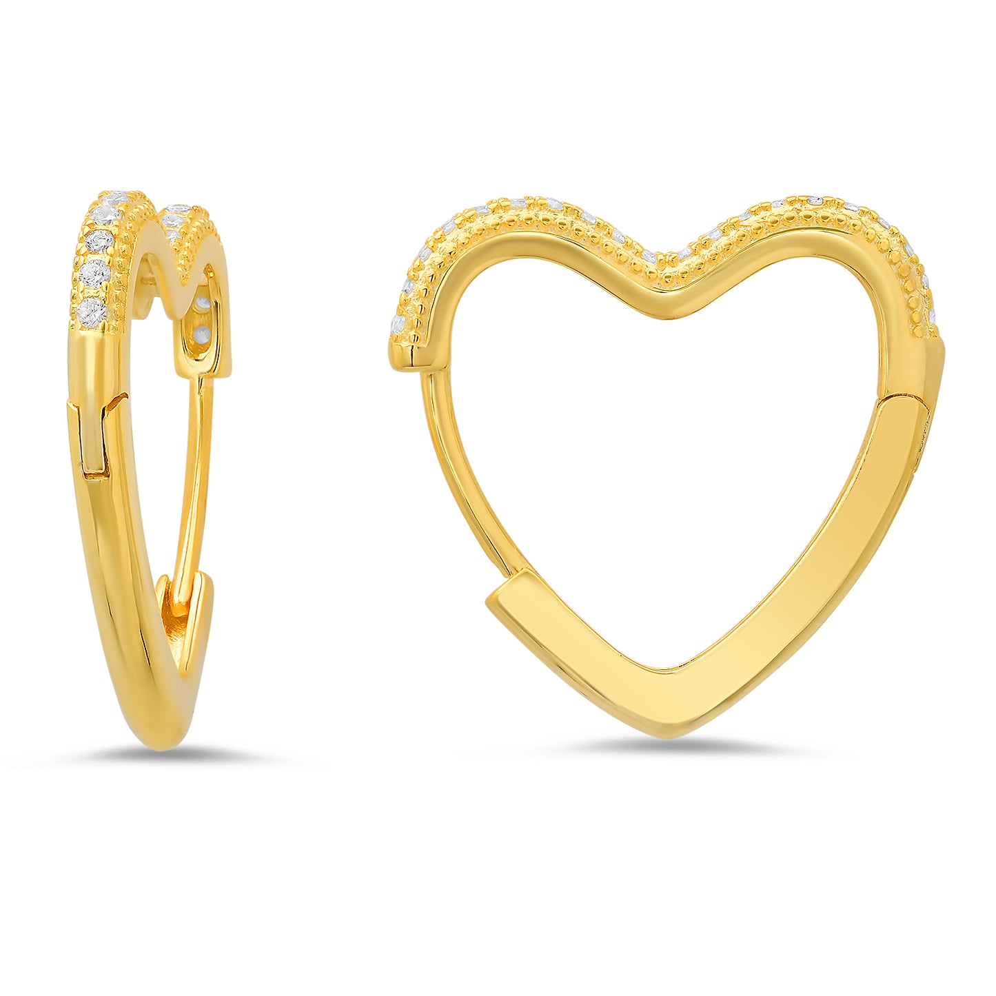 title:Sterling Silver 20mm Heart Shaped Pave CZ Hoop Earrings;color:Gold