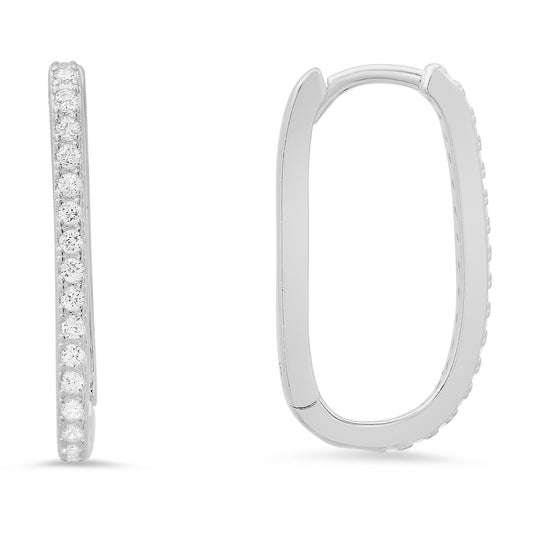 title:Sterling Silver 20mm U Shaped CZ Hoop Earrings;color:Silver