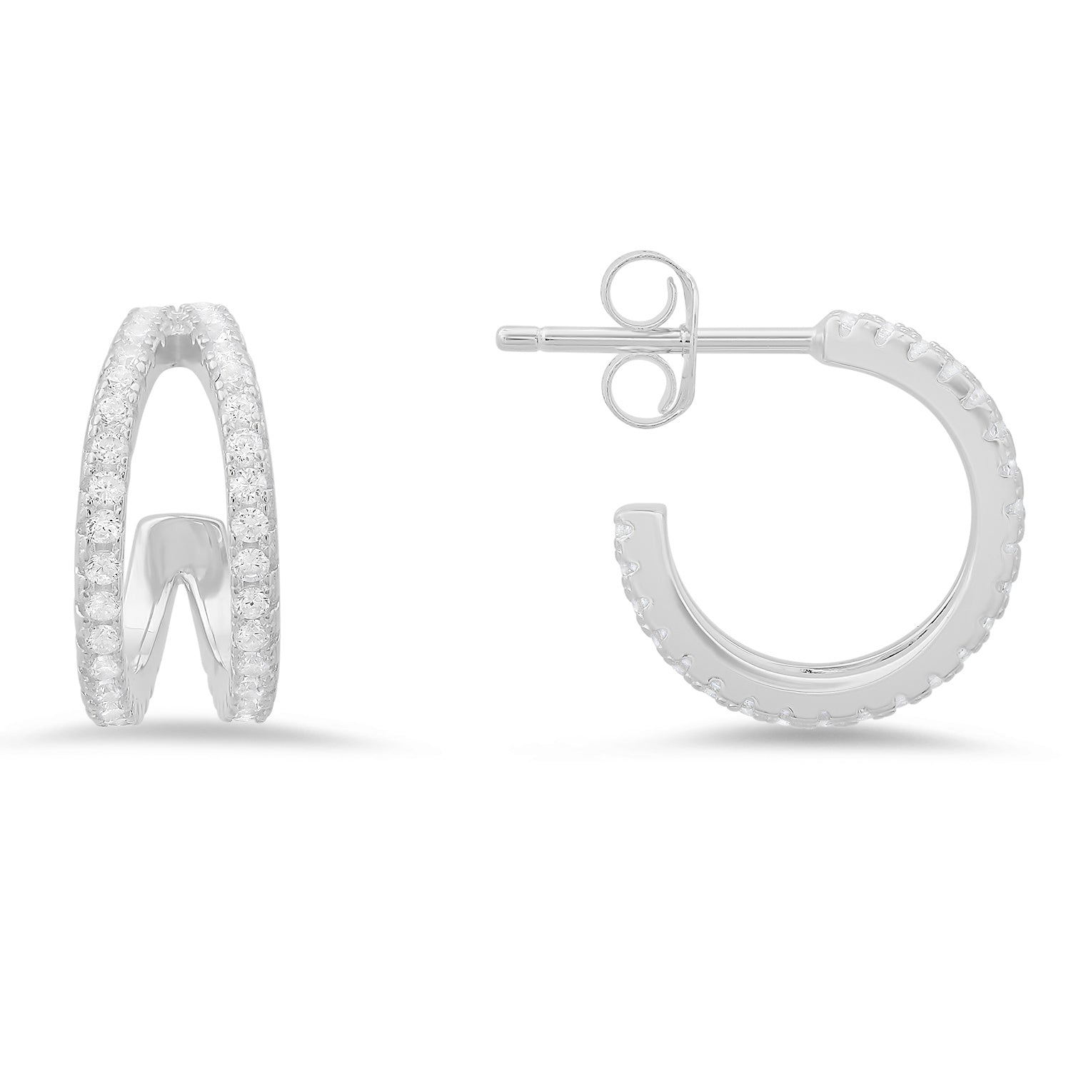 title:Sterling Silver 15mm Double Curve CZ Hoop Earrings;color:Silver