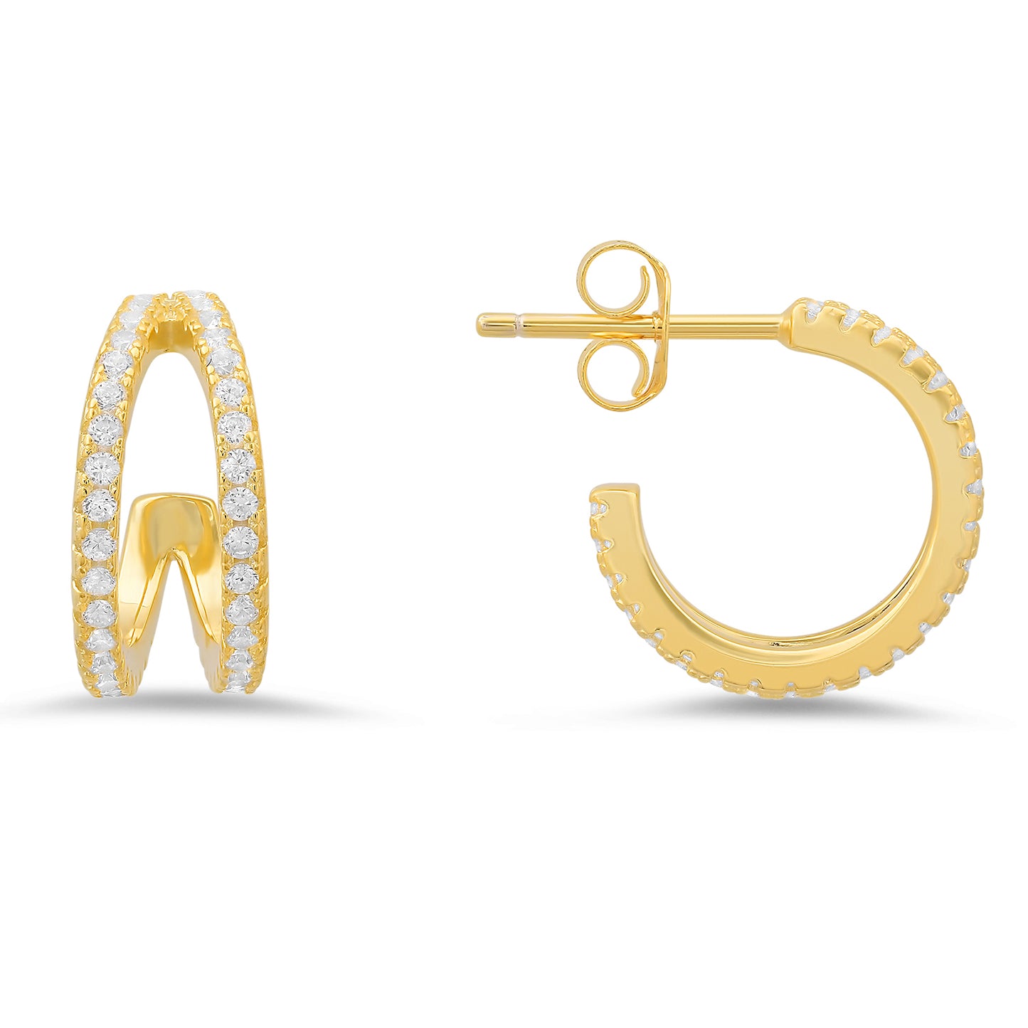 title:Sterling Silver 15mm Double Curve CZ Hoop Earrings;color:Gold