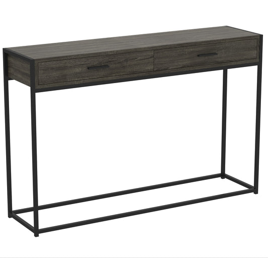 title:Safdie & Co. Console Table 48L Dark Grey Wood 2 Drawers Black Metal;color:Grey