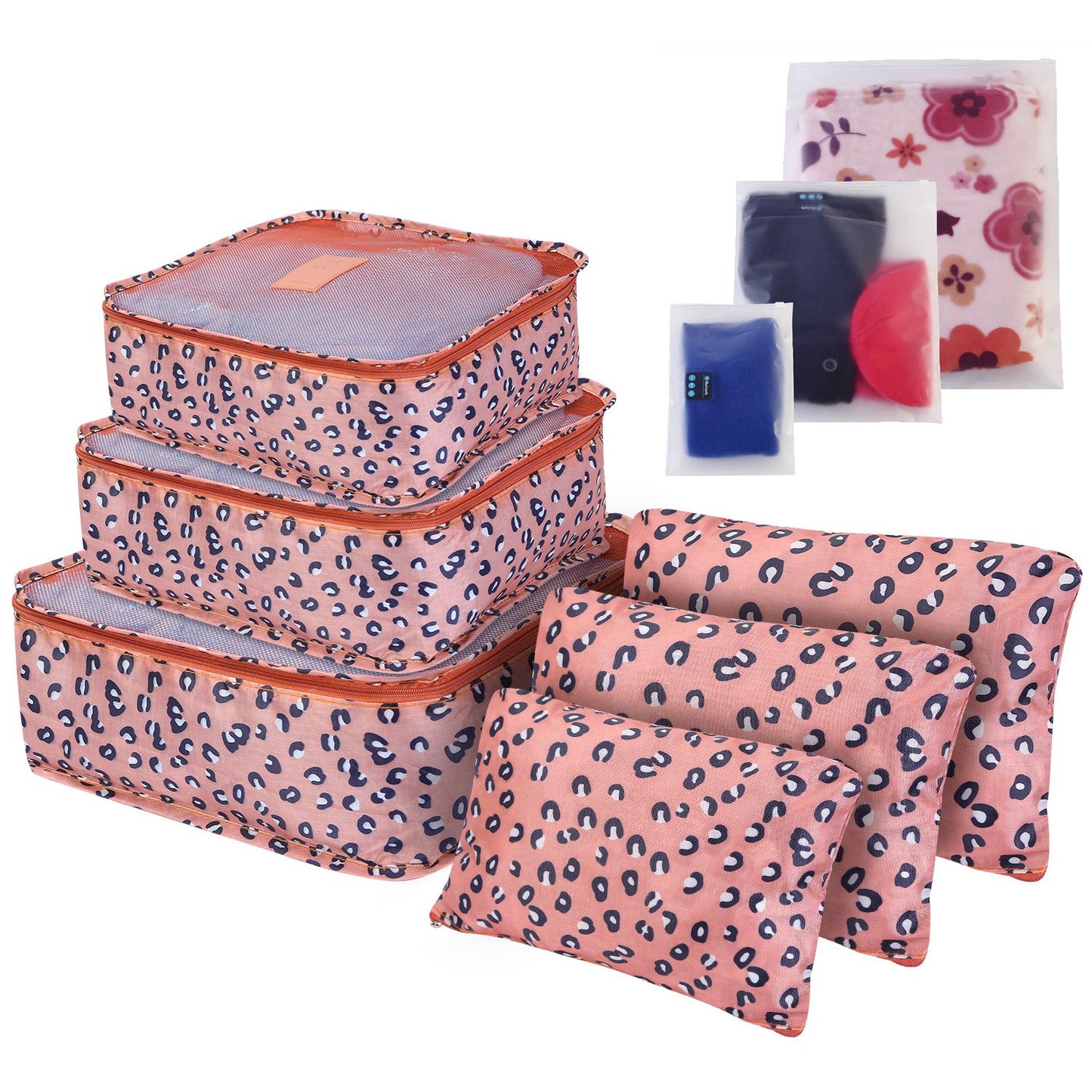 title:9Pcs Clothes Storage Bags Water-Resistant Travel Luggage Organizer Clothing Packing Cubes for Blouse Hosiery Stocking Underwear;color:Leopard