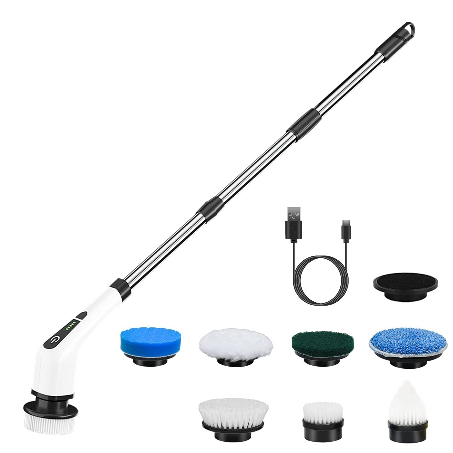 title:Electric Spin Scrubber Cordless Rechargeable Telescopic Cleaning Brush 8 Replaceable Heads 2 Speed Adjustable Extension Arm Bathroom Tub Tile Floor;color:not applicable