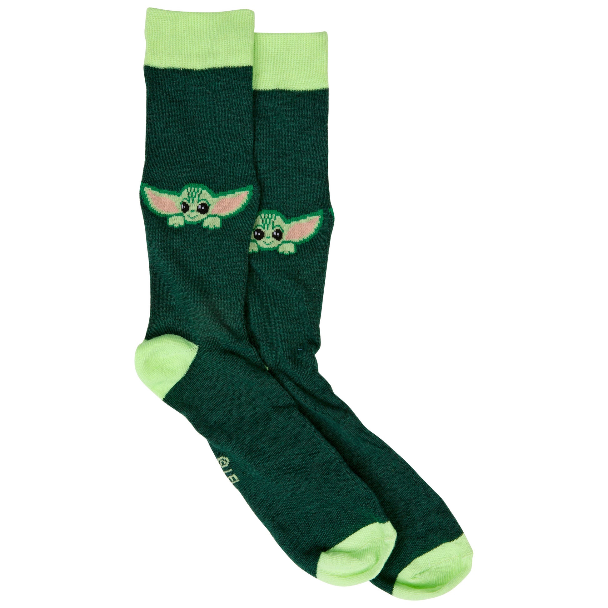 title:Star Wars The Mandalorian Grogu The Child Peeking Over Crew Socks;color:Green