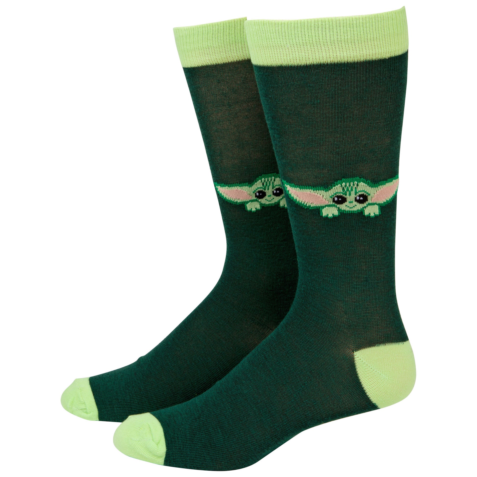 title:Star Wars The Mandalorian Grogu The Child Peeking Over Crew Socks;color:Green