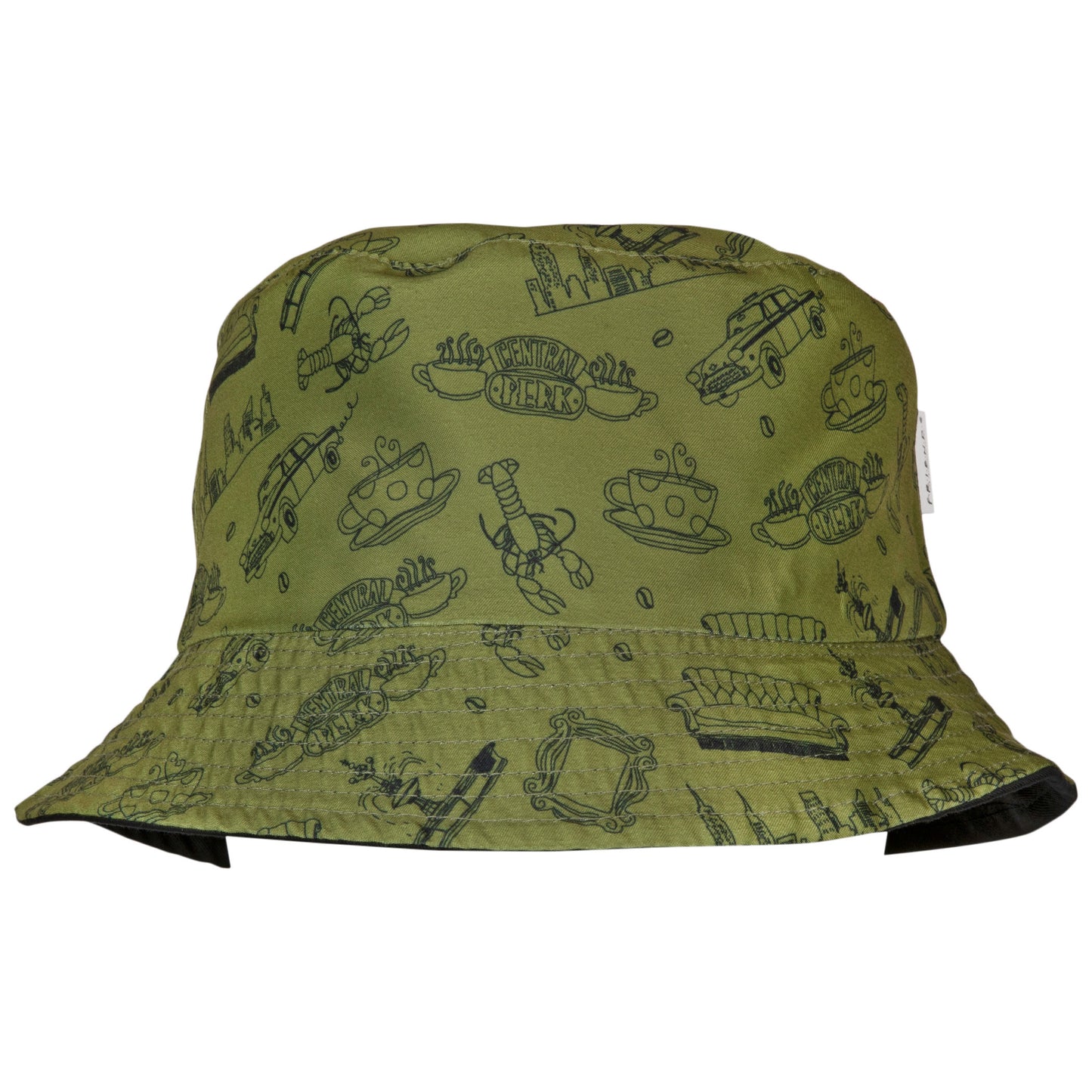 title:Friends TV Show Text and All Over Symbols Reversible Bucket Hat;color:Green