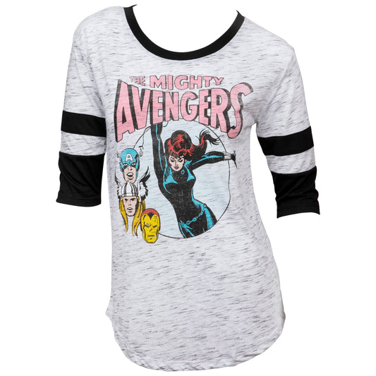 title:Marvel Avengers Black Widow Swinging Women's 3/4 Sleeve Scoop Neck Top;color:White